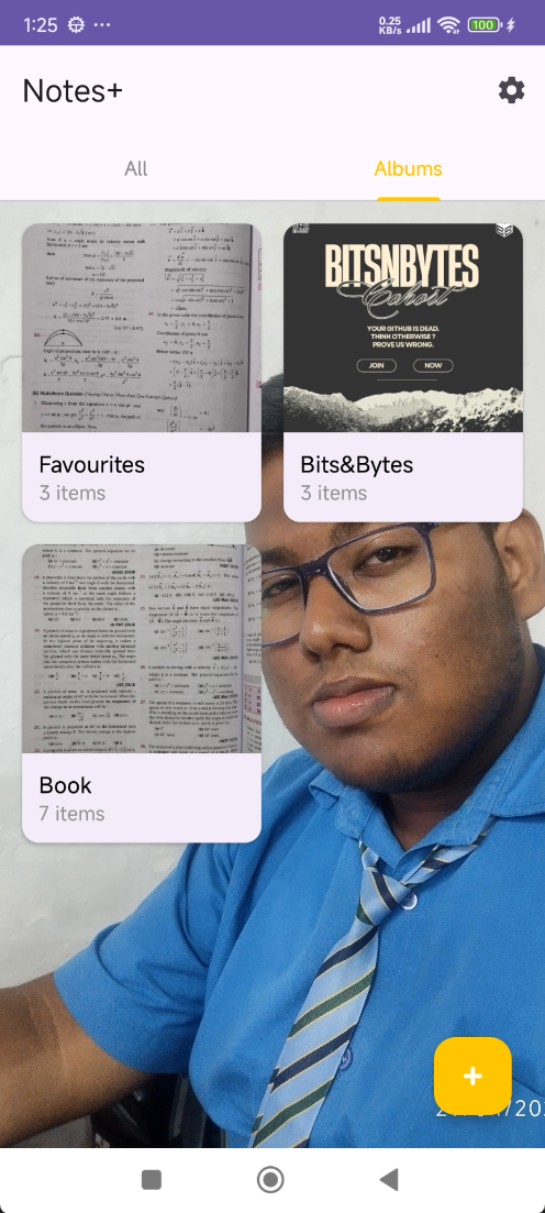 Notes+ vault albums view showing Favourites, custom albums with cover images